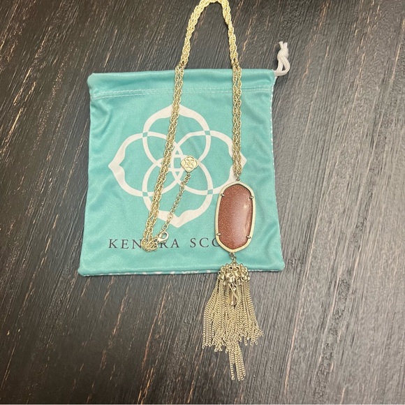 Kendra Scott Rayne Goldstone Pendant Tassel Necklace in Gold Tone - Picture 8 of 9